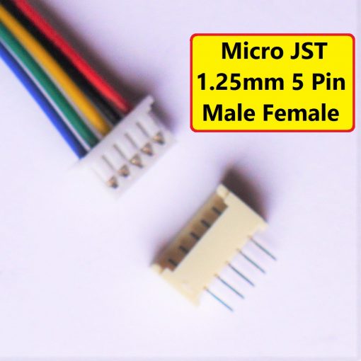 Micro JST 1.25mm 5 Pin Male PCB Header Female Connector With Cable Leads 150mm 28 AWG Wire 