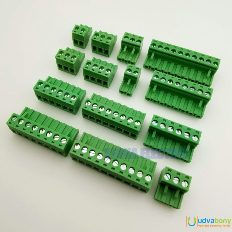 Pin Right Angle Green Color Male Female Screws Terminal Block