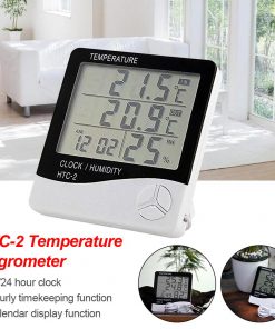 HTC-2 Digital Indoor Outdoor Thermometer Hygrometer Temperature Humidity Meter Tester With Clock Wall Mount or Table Top & LCD Display 