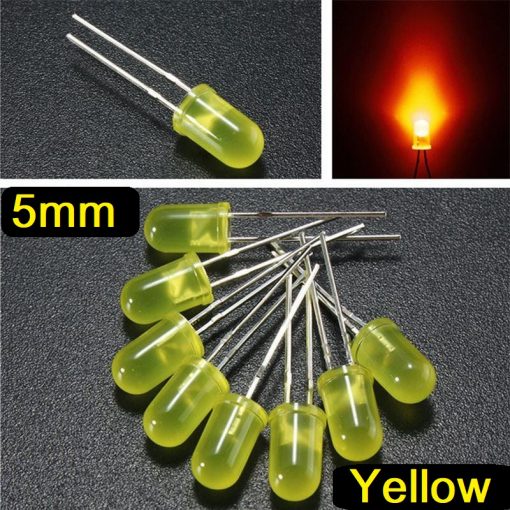 LED Yellow 5mm Round LED Light Emitting Diode Basic Yellow Light Bulbs For Electronics Project Indicator Front Panels Light DIY