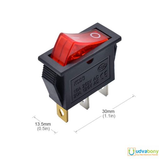 KCD3 Rocker Switch 3 Pin AC 250V 16A Red