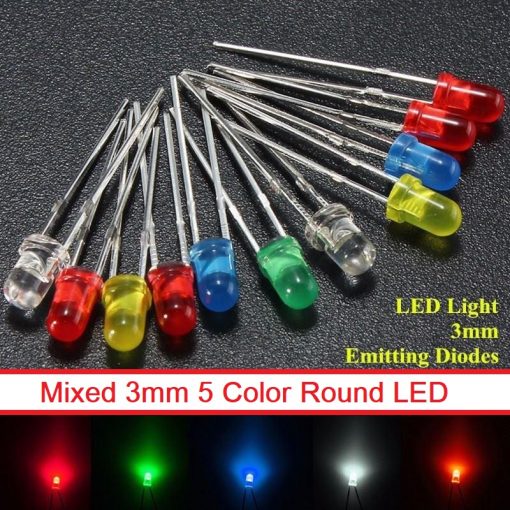 LED Mixed 3mm 5 Color 50Pcs Round LED Light Emitting Diode Basic Light Bulbs For Electronics Project Indicator Front Panels Light DIY