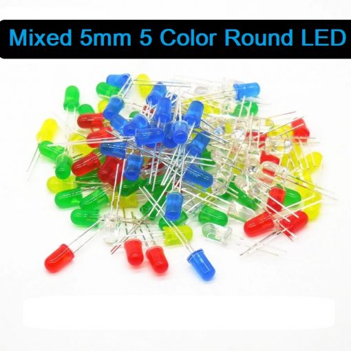 LED Mixed 5mm 5 Color 50Pcs Round LED Light Emitting Diode Basic Light Bulbs For Electronics Project Indicator Front Panels Light DIY