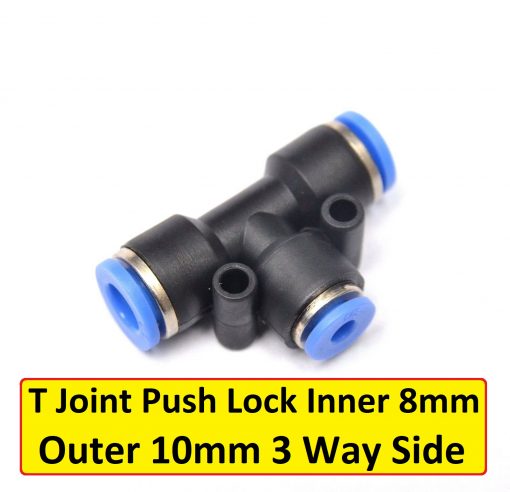 Tee Push Connecter Inner 8mm Outer 10mm 3 Way Side T Joint Fitting Reducer Air 