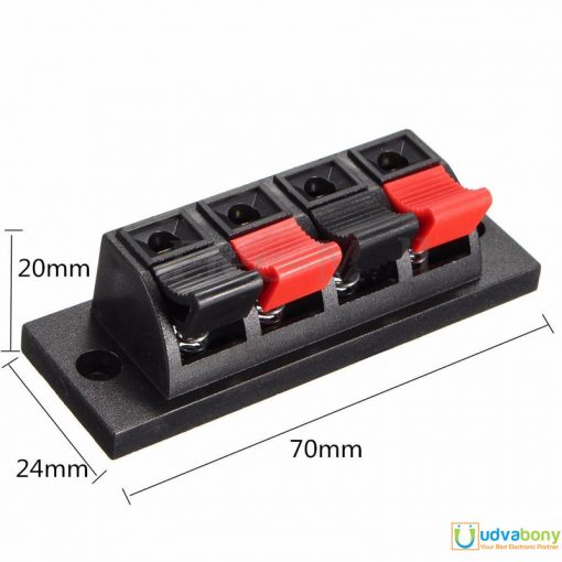 Speaker Terminal Block 4 Way Connector Vertical Amplifier PCB Mount 4 Positions Jointing Clamp Test Clip Stereo Strip Shape Push Release Plate 2 Black 2 Red