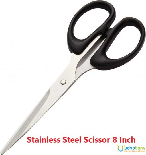 Stainless Steel Scissor 8 Inch Straight Black Handle For Office Home Cutting