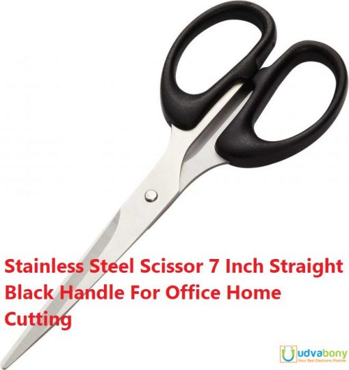 Stainless Steel Scissor 7 Inch Straight Black Handle For Office Home Cutting