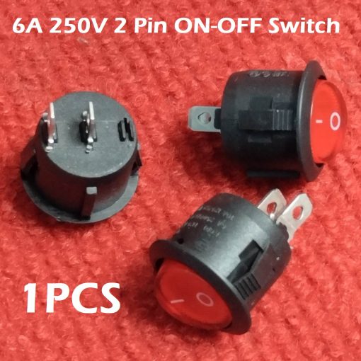 ROUND BLACK Color 2 Pin KCD1 Rocker Switches AC 250V 6A 2Pin On Off Full Illuminated Neon RED Indicator SPST Power Switch For Auto Car Boat IPS UPS General Purpose