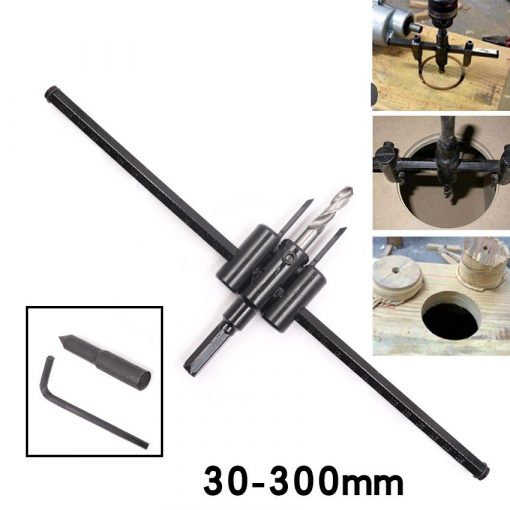 Adjustable Circle Hole Cutter Saw Kit 30-300mm Wood Drywall Drill Bit Saw Round Cutting Woodworking Twist Hole DIY Tools Wood Hole Saw Circle Cutter Black Alloy