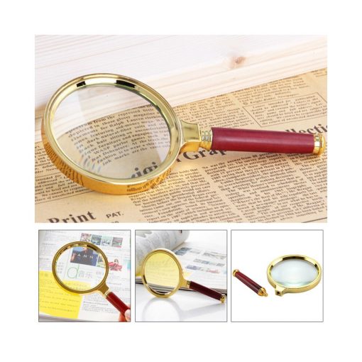 Portable Gold Plated Frame Imitation 90mm 10X Glass Handheld Magnifier Magnifying Glass For Jewelry Eye Loupe Newspaper Reading 