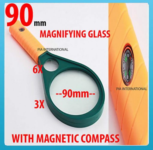 Portable Hand-Held Optical Double Lens 90mm Glass 3X 6X Zoom Magnifier Magnifying Glass With Compass For Jewelry Newspaper Reading