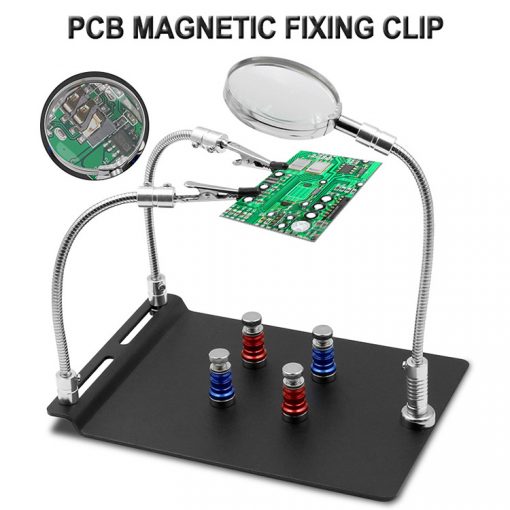 Magnetic PCB Board Holder Fixed Clip Flexible Arm 2 In 1 Electric Soldering Third Hand Magnifying Glass