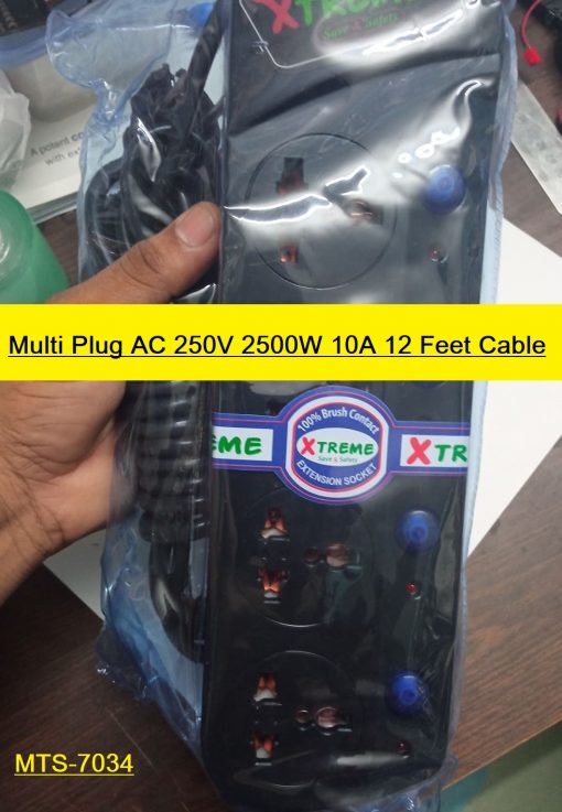 Multi Plug AC 250V 2500W 10A 12 Feet Cable