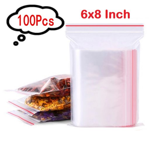 Zipper Lock Bag 100Pcs Size 6×8″ Inch 152.4×203.2mm Zip Lock Plastic Transparent Packet Zipper Poly Clear Plastic Bags Re-Useable Re-Sealable Packaging Bags For Cloth Food Gifts Jewelry Display Bag