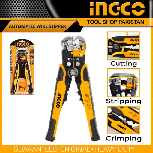 INGCO 3 In 1 Multi-Function Adjustable Automatic Industrial Wire Stripper Tools For Stripping Cutting Crimping HWSP102418