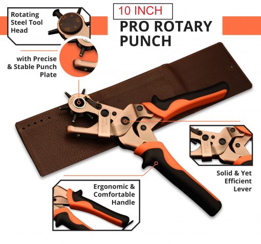 HARDEN Pro Rotary Revolving Punch Pliers 250mm Hole Punch Plier Tool For Duty Strap Leather Paper Bags Watch Revolving DIY Crafts Belt Jeans Buttons Rotary Hole Punching Tools Sets 