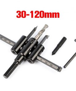 Adjustable Circle Hole Cutter Saw Kit 30-120mm Wood Drywall Drill Bit Saw Round Cutting Woodworking Twist Hole DIY Tools Wood Hole Saw Circle Cutter Black Alloy