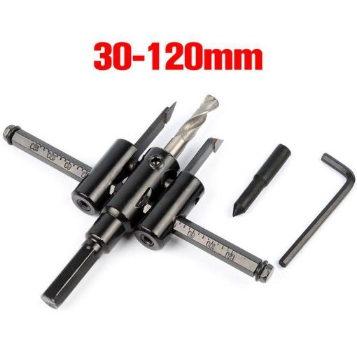 Adjustable Circle Hole Cutter Saw Kit 30-120mm Wood Drywall Drill Bit Saw Round Cutting Woodworking Twist Hole DIY Tools Wood Hole Saw Circle Cutter Black Alloy