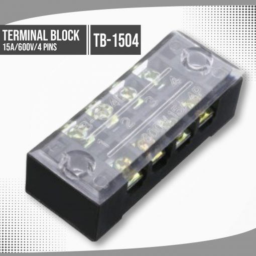 Terminal Block With Cover Connector TB-1504 600V 15A 4-Pole Double Row Screw Fixed Barrier Wire Crimp 4 Position Panel Mount