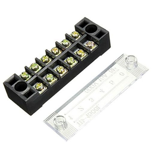 Terminal Block With Cover Connector TB-2506 600V 25A 6-Pole Double Row Screw Fixed Barrier Wire Crimp 6 Position Panel Mount