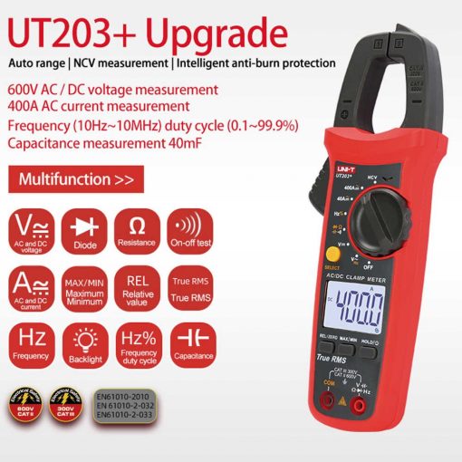 UNI-T UT203+ UT-203+ 400A AC DC Digital Clamp Meter Auto Range Ture RMS Handheld Clamp Digital Multimeter Tester Volt Ohm Meter