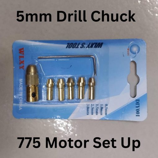 5mm Mini Drill Chucks Set 5 In 1 Electric 775 Motor 5mm Shaft Hole Micro Clamp Socket Adapter With 1Pcs Wrench & Gold 0.5mm 1mm 1.5mm 2.3mm 3mm Drill Bit Gauge Drill Chuck DIY Drill Machine