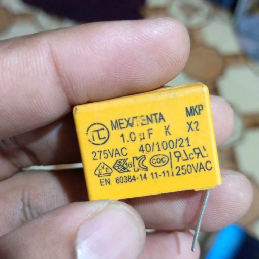 YELLOW BOX TYPE 1uf 1000nF 275VAC Electric Power Polypropylene Metal Film Box Capacitor Axial Film Molded 1000nF 275VAC Capacitors 2 Pin Leads Connections Leg